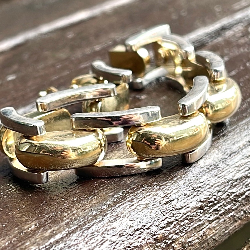 14k -2- Toned Heavy Link Bracelet - Picture 5 of 11